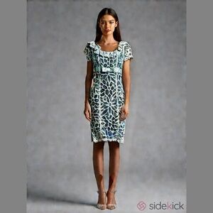 Betsey Johnson Vintage Lace Over Silk Cream and Teal Midi Dress Size 4